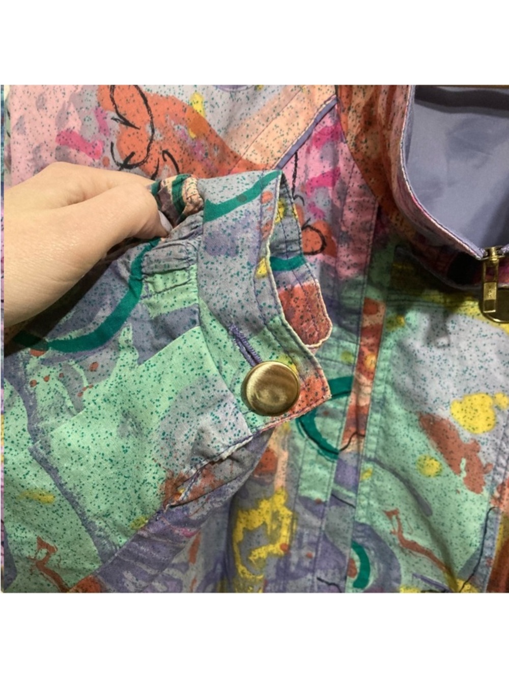 Vintage 90s Jacket Zip Up Size Medium Oversized Abstract Scribble Pastel Print - Picture 7 of 15